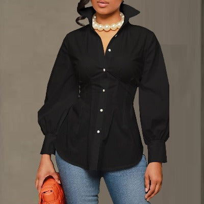 black fitted blouse for women