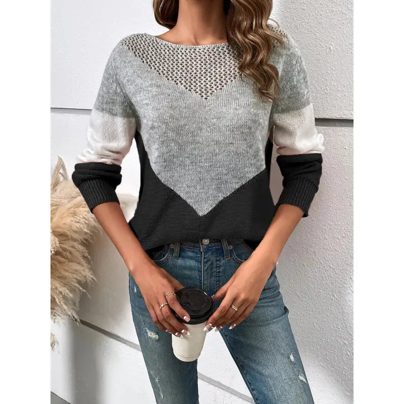 Pullover mit Farbblock-Ausschnitt