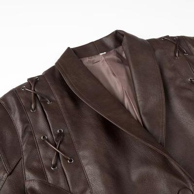 Retro Collar Single-breasted Leather Coat for Women