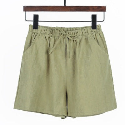 green Cotton And Linen Shorts