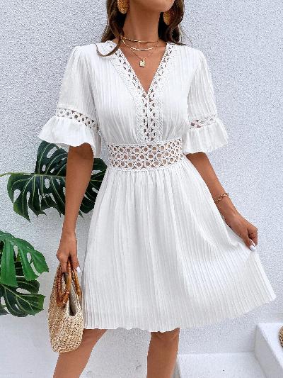 white Hollow Out Dress