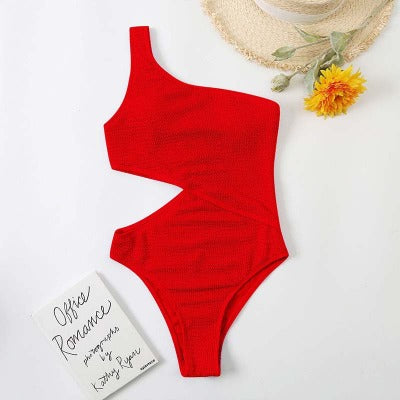 red One Shoulder One Piece Swimsuit