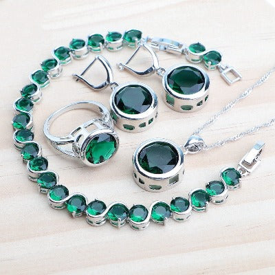 green  Sterling Silver Jewelry Set