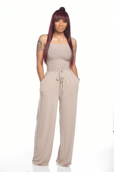 biege Tube Top Chest-wrapped Wide-leg Jumpsuit