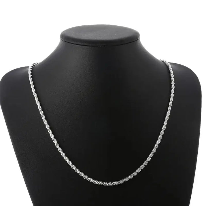 Sterling Silver Rope Chain Necklace showcasing a stylish silver sterling silver rope chain