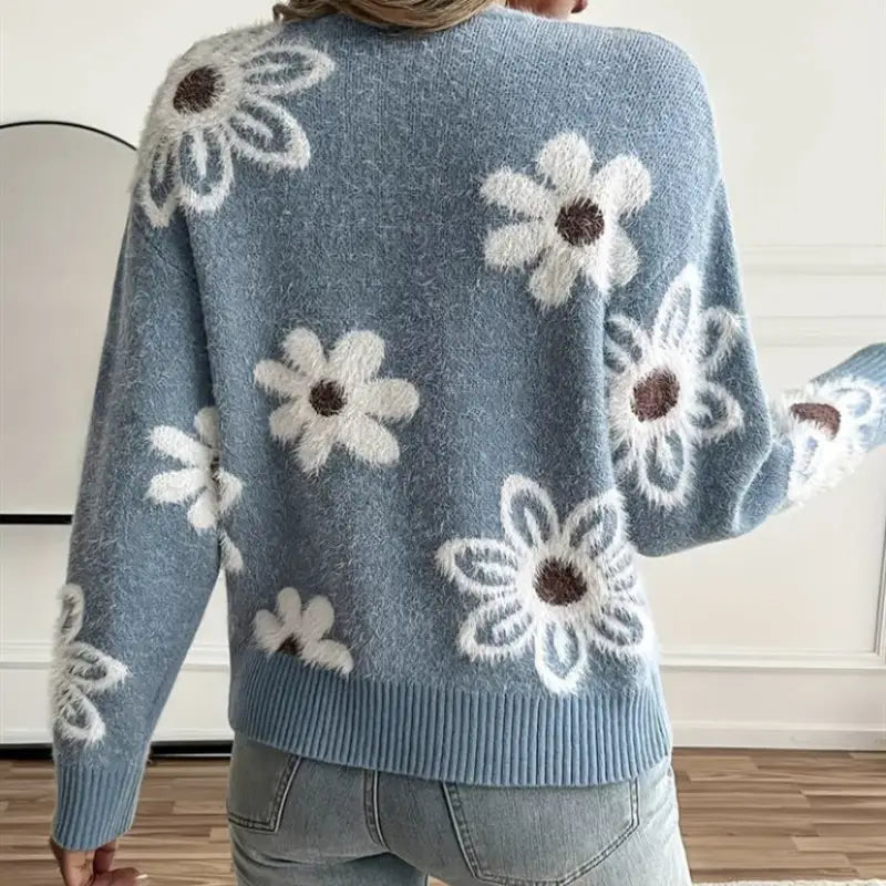 Fluffy Flower Knitted Cardigan