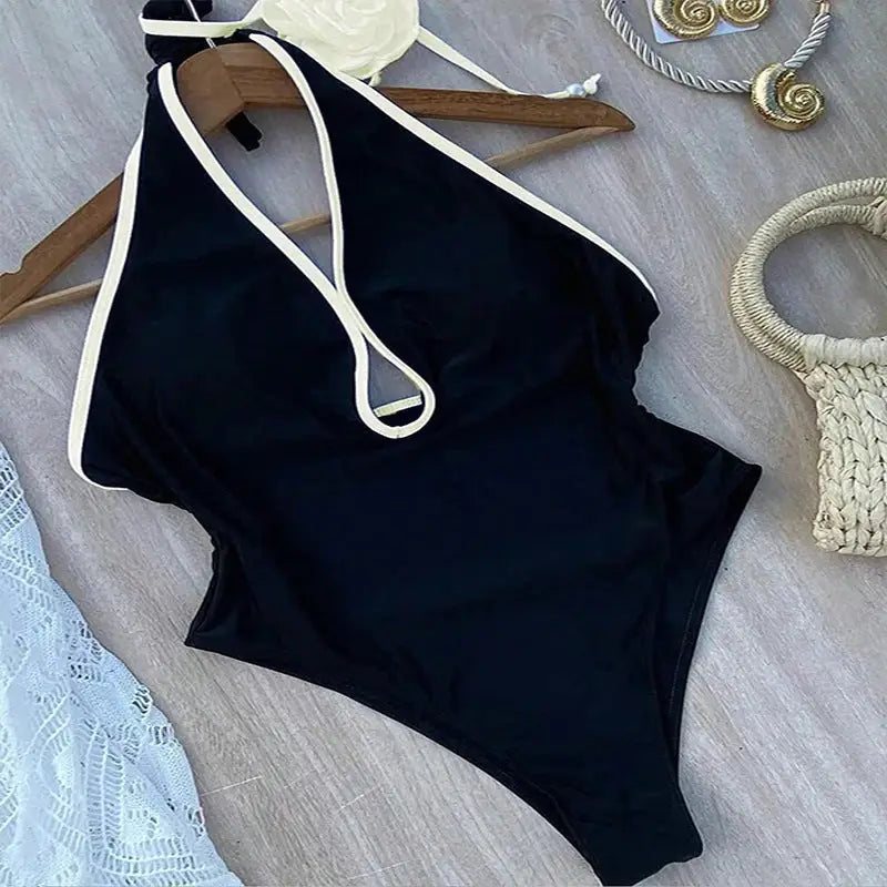 Halterneck Three-Dimensional Flower Swimsuit