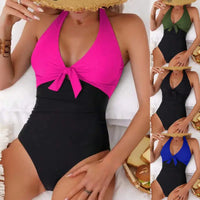 Color-Block Cut-Out One-Piece Swimsuit