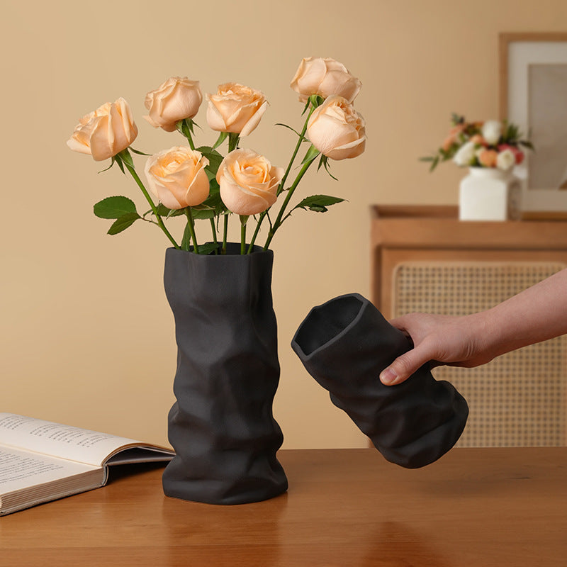 Black and White Pleated Vase