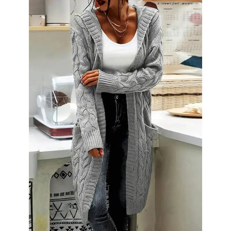 Knitted Twist Braids Mid-Length Cardigan