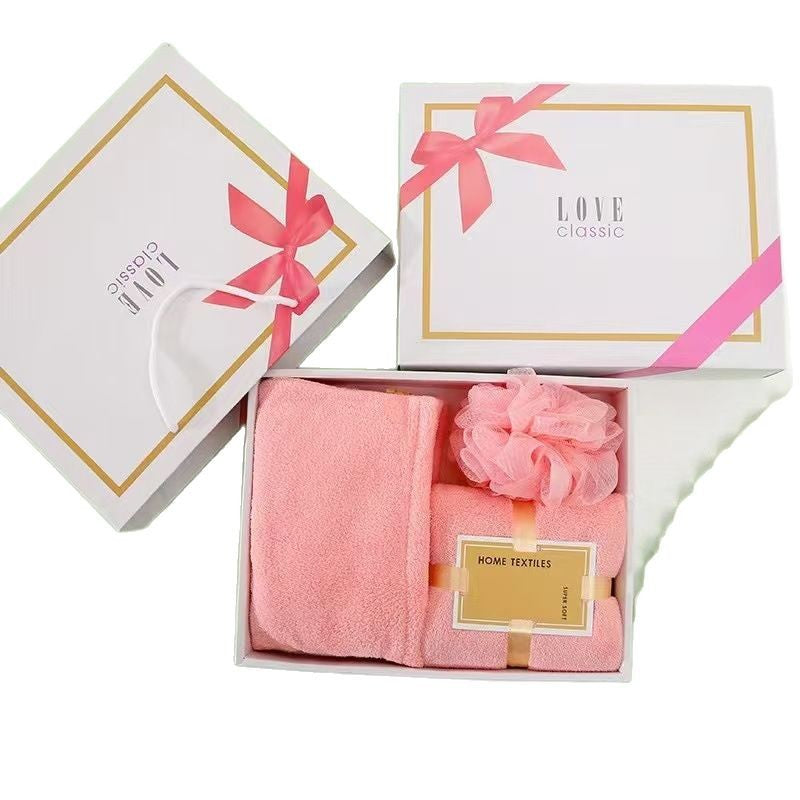 Coral Velvet Bath Towel Three-Piece Gift Box 