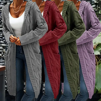 Knitted Twist Braids Mid-Length Cardigan