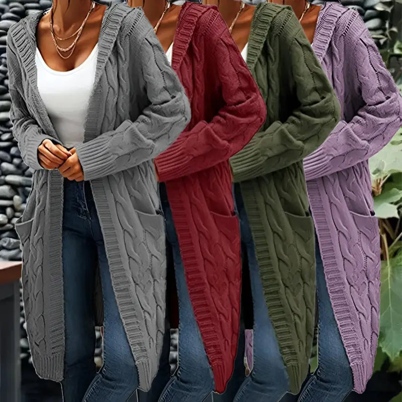 Knitted Twist Braids Mid-Length Cardigan