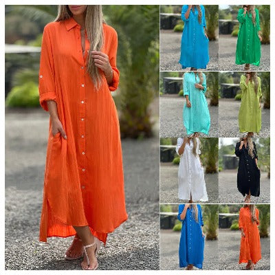 Women's Casual Long-sleeved Cardigan Shirt Dress