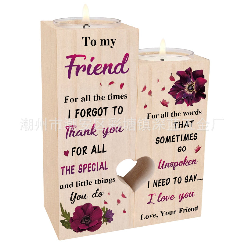 Wooden Heart Candle Holder