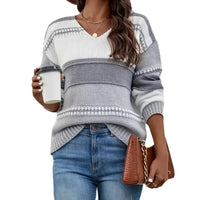 V-neck Color-Blocked Striped Sweater