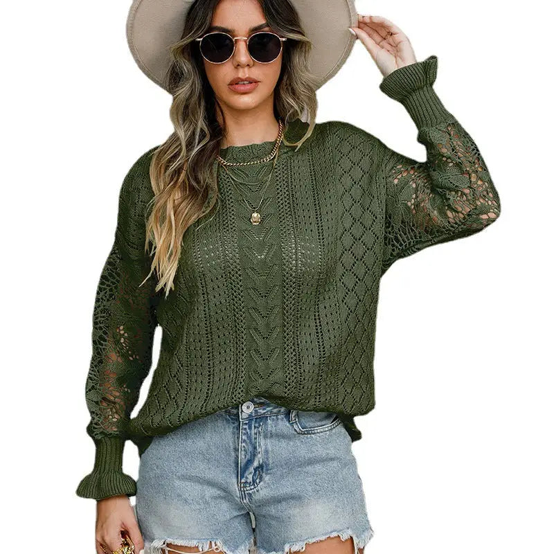 Lace Trimmed  Flared Sleeve Sweater