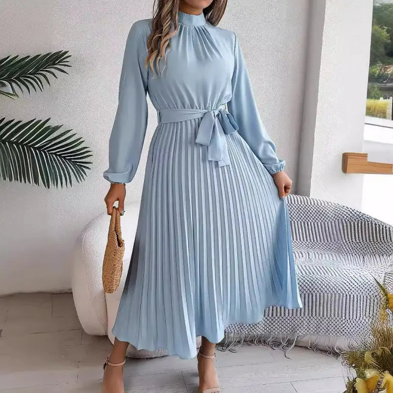 Cinched Waist Pleated Long  Dress