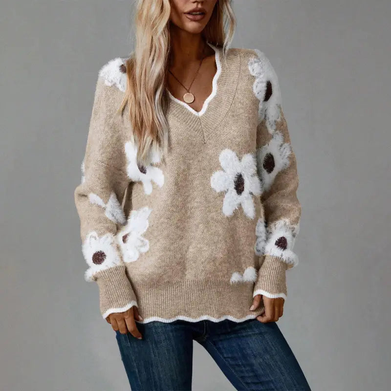 Flower Knit Jacquard Casual Sweater