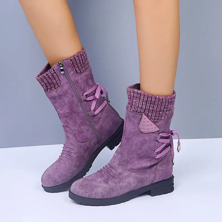 Thick-Heeled Mid-Leg Woolen Boots