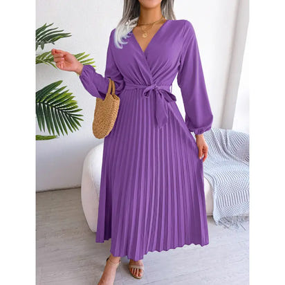V-neck Large Swing Pleated Dress