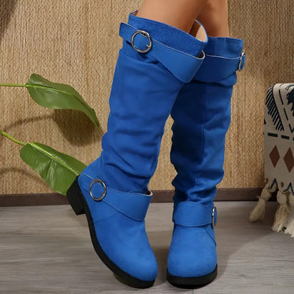 Low-Heeled Slouched High Boots
