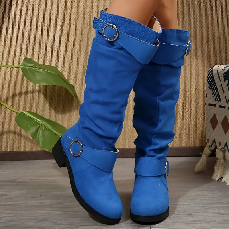 Low-Heeled Slouched High Boots