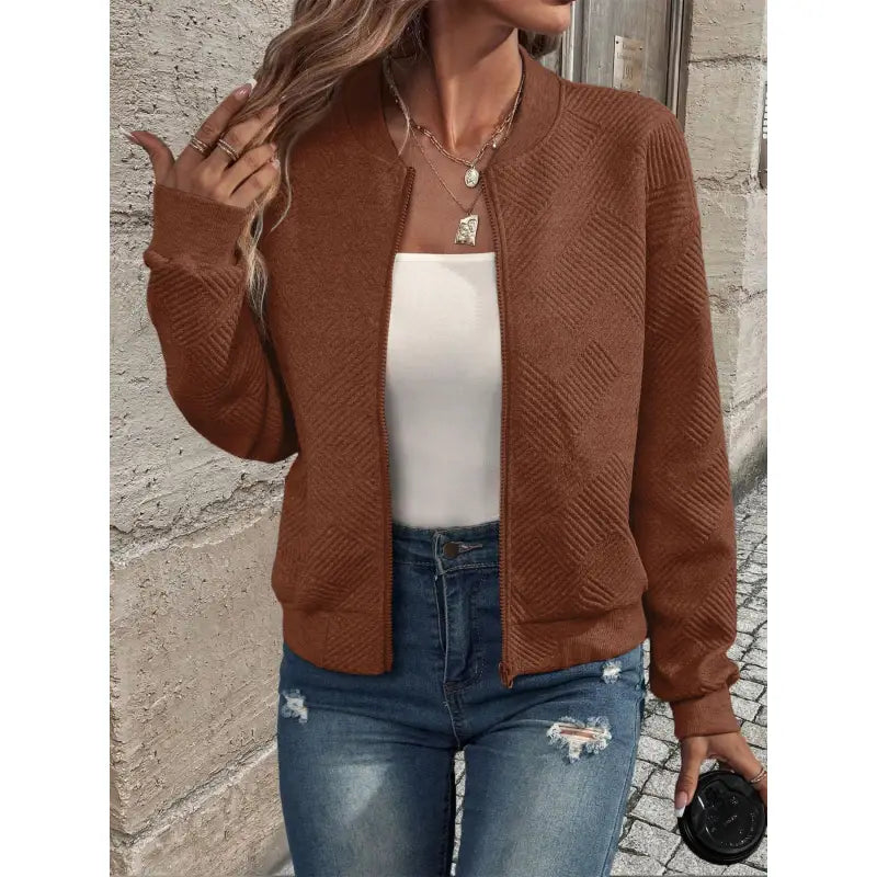 Solid Color Zipper Jacket