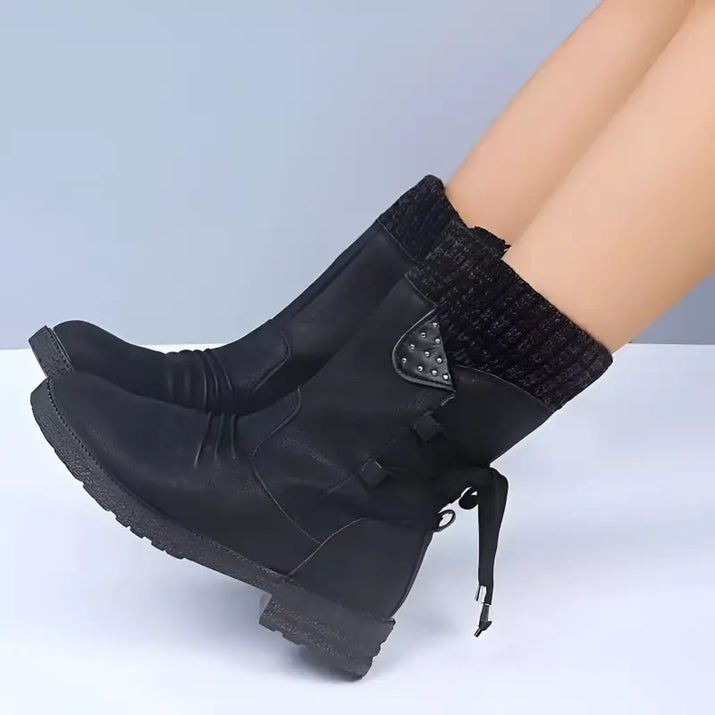 Thick-Heeled Mid-Leg Woolen Boots