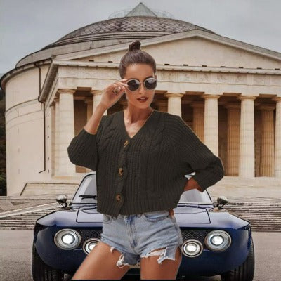 Button Solid Color Short Loose Sweaters Cardigan for Comfort