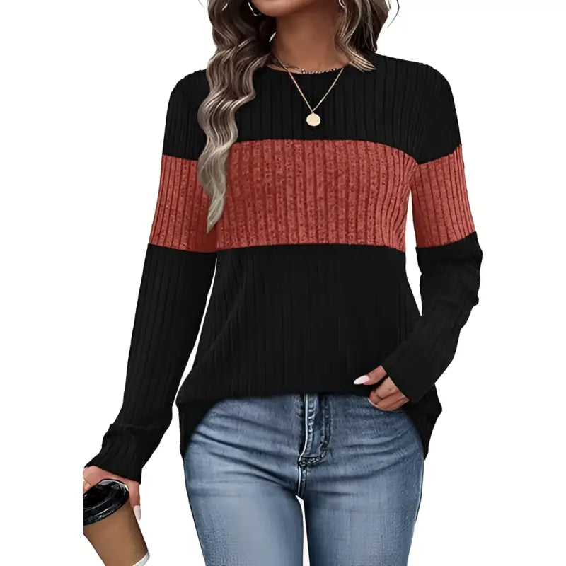 Contrast Patchwork Long Sleeve  Top