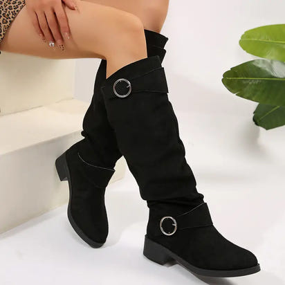 Low-Heeled Slouched High Boots