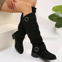 Low-Heeled Slouched High Boots