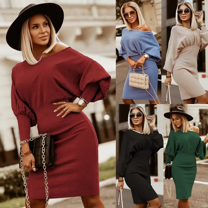  Knitted Bat Sleeve Dress
