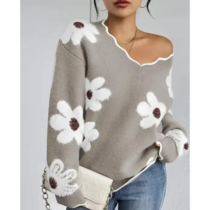 Flower Knit Jacquard Casual Sweater