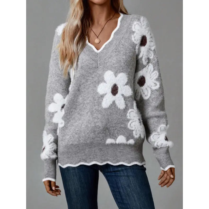 Flower Knit Jacquard Casual Sweater