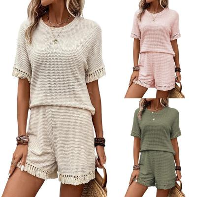 Knit Tassel Trim Texture Two-piece Short Set