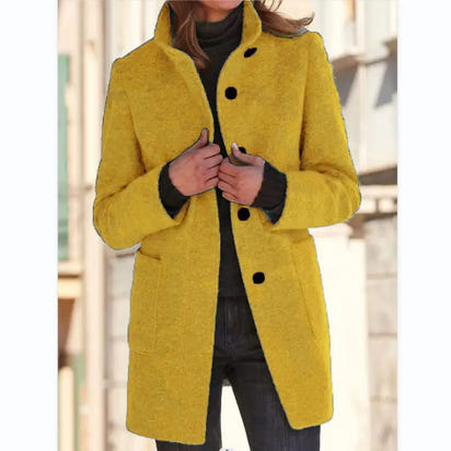 Retro Solid Color Button Woolen Coat