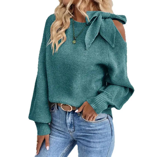 Off-The-Shoulder Bow Lantern Sleeve Sweater