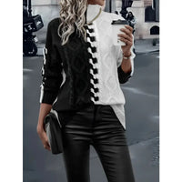 Black and White Turtleneck Knitted Sweater