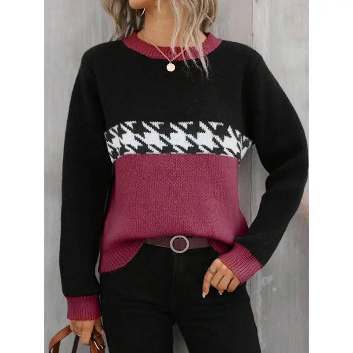 Contrast Pullover  Knitted Sweater