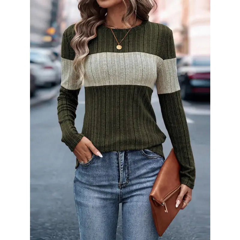 Contrasting Long-Sleeved Top