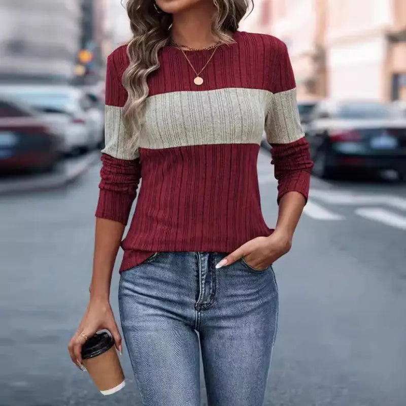 Contrasting Long-Sleeved Top