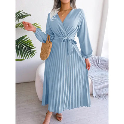 V-neck Large Swing Pleated Dress
