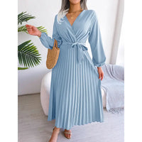 V-neck Large Swing Pleated Dress