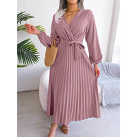 V-neck Large Swing Pleated Dress