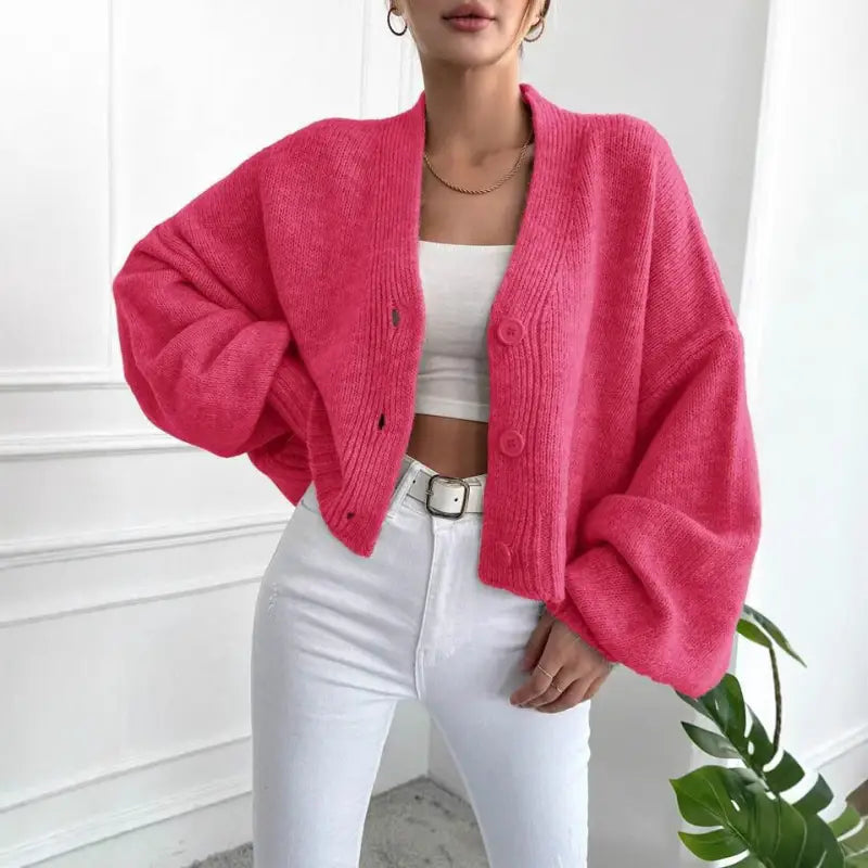 Casual Lantern Sleeve Knitted Cardiagan 