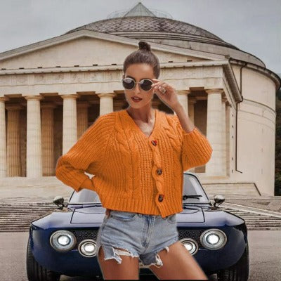 Button Solid Color Short Loose Sweaters Cardigan for Comfort