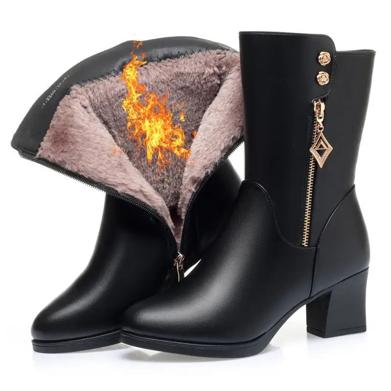 Thick-Heeled  Fleece Boots