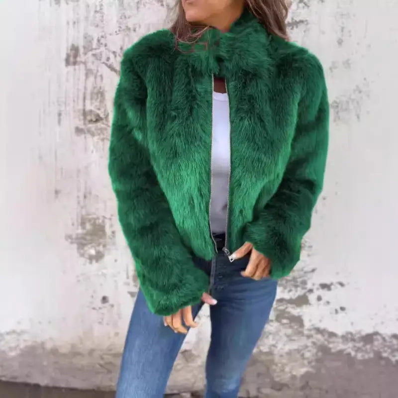 Faux Fur Zipper Casual Jacket